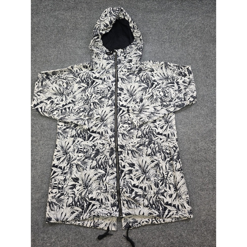 Columbia Jacket Womens Large Black White Tropical Hooded Full Zip Windbreaker